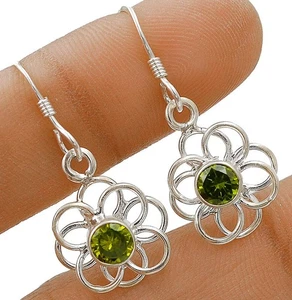 Natural Peridot 925 Solid Sterling Silver Earrings Jewelry 1 1/4'' Long @14-2 - Picture 1 of 1