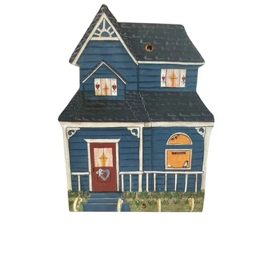 LLAVERO para casa de madera pintado a mano decoración colgante de pared 4 ganchos azul casa de campo Foto 1 de 4