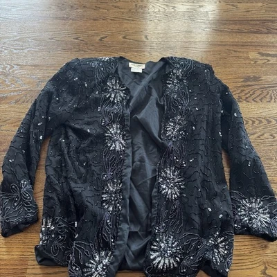 Brilliante de colección de J.A. Blazer chaqueta de encaje para mujer BEADED talla grande negro 0049 Foto 1 de 4