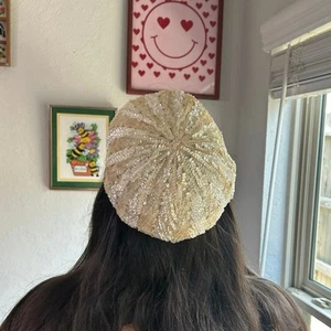 Sequin Iridescent  Cream- Fascinator- Cap- some staining missing sequin-  - Picture 1 of 8