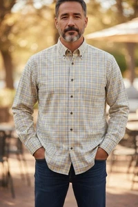 Camisa Hagen Carmel Para Hombres Vestido a Cuadros con Botones Manga Larga Trabajo Informal XL - Imagen 1 de 9