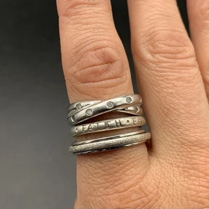 Lot Of 3 Sterling Silver Stacking Band Rings Size 7-9 Spinner CZ “faith” 925 - Picture 1 of 8