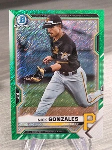 Nick Gonzales 2021 Bowman Chrome Green Shimmer /99 #BCP-224 Pittsburgh Pirates - Picture 1 of 3