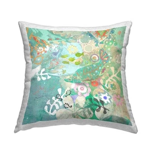 Coral & Fish Life Floral Outdoor Printed Pillow, 18 x 18, Green - Picture 1 of 7