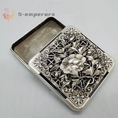 Caja de piedra de tinta de flor hecha a mano de cobre plateado del Tíbet asiático pluma caja de almohadillas de tinta de lavado Foto 1 de 4