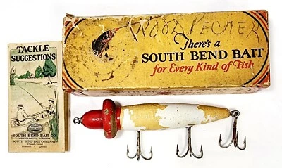 South Bend WOODPECKER Wood Vintage Lure in Red/tan. Box & Paperwork Included - Image 1 of 4
