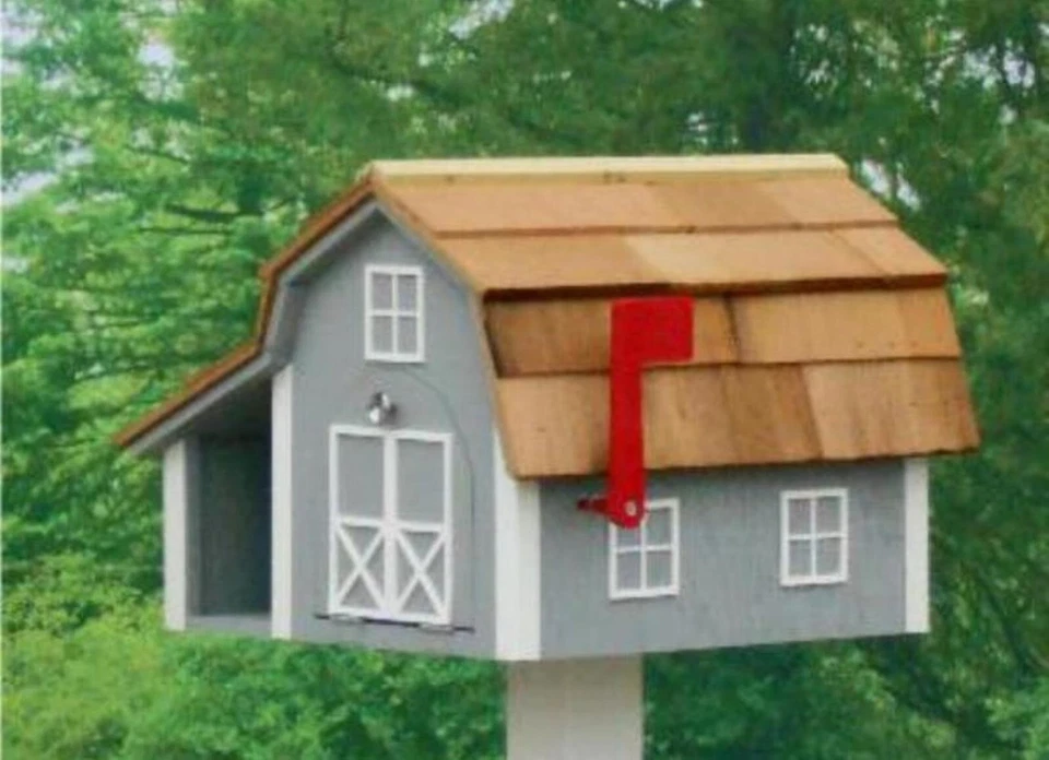 Combo de buzón Amish pintado techo de cedro con compartimento para periódicos Foto 1 de 4