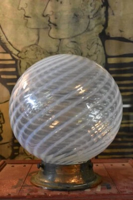 Oxidized Copper Flash Japanned Light Fixture Blue Opal Swirl Glass Globe Shade - Image 1 of 4