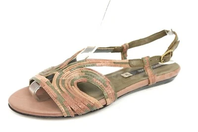 Womens Alberto Fermani Olive Green Leather Slingback Flat Sandals Size 35.5 New - Image 1 of 4