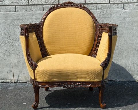 Walnut English Living Room Chair Antique 1920's Newly Upholstered & Restored Cover