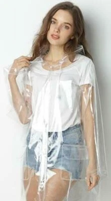 Transparent Raincoat Runway Style Women Girls Clear Stylish Rain Coat Jacket @ - Image 1 of 4