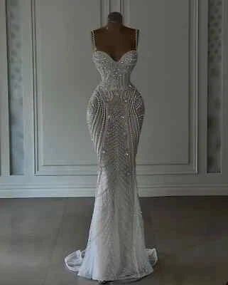 Exquisite Mermaid Spaghetti Tie Wedding Dresses Sweetheart Pearl Bridal Gowns - Image 1 of 4