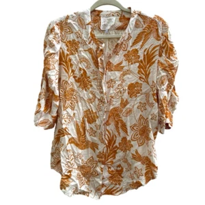 Johnny Was LG Jade Pearl Button Down Shirt Bird Floral Bohemian Top Halbarm - Bild 1 von 4