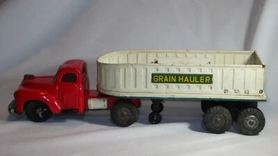Vintage 1960's Japan Friction Tinplate Grain Hauler Truck Tractor Trailer Toy - Image 1 of 4