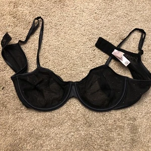 Vintage Victoria’s Secret Black Sheer Underwire Bra Rhinestone 34B - Picture 1 of 5