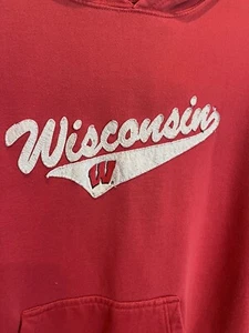 Pull à capuche vintage University Of Wisconsin badges adulte XL rouge - Photo 1/6