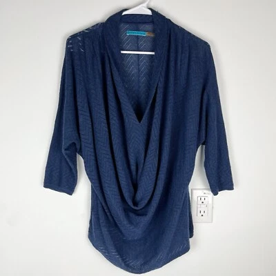 Alice & Olivia Navy Blue Sweater Wool Cashmere Blend Size M Cowl Neck 3/4 Sleeve - Изображение 1 из 4