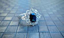 Emerald Cut Simulated Blue Sapphire Pretty Wedding Ring In 14k White Gold Plated