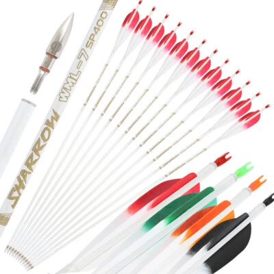 32" Pure Carbon Arrows 5" Feather .003" SP400-800 Recurve Compound Bow Hunting - Image 1 of 4