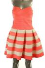 Tweeze Me Women's Coral Pink Ivory Stripe Bodycon Bandage Strapless Dress L Nwt