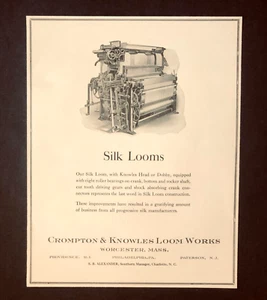 Telares de seda 1924 publicidad textil Knowles cabeza dobby impresión antigua AD - Imagen 1 de 2