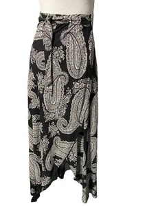 Living Doll Skirt Boho Black White Paisley Wrap Long High Low Size Medium - Picture 1 of 7