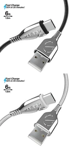 Cable trenzado USB a USB-C de titanio Naztech transferencias multimedia de 6 pies en segundos - Imagen 1 de 5