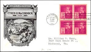 Scott 891 - 3 Cents McCormick Historic Arts FDC Typed Address Blk Planty 891-6 - Picture 1 of 2
