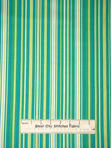 Green Aqua Soft White Stripe Cotton Fabric Michael Miller #CX3137-CARI-D YARD - Picture 1 of 1