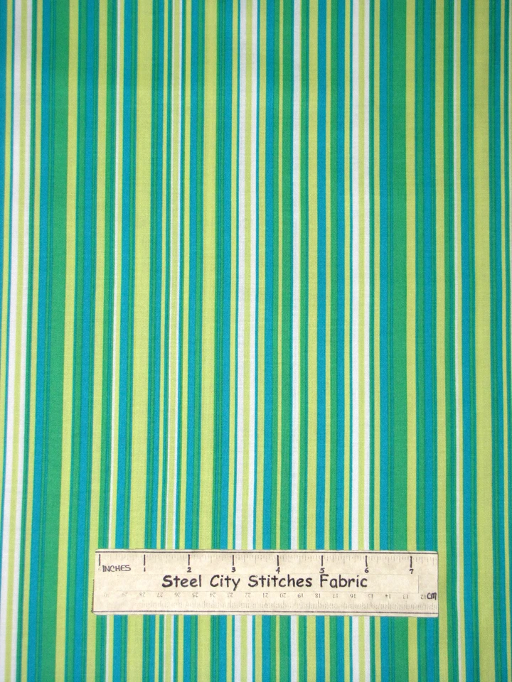Green Aqua Soft White Stripe Cotton Fabric Michael Miller #CX3137-CARI-D YARD - Image 1 of 1
