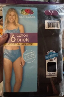 Roupa íntima feminina Fruit of the Loom preta, pacote com 6, tamanho 7/grande - Imagem 1 de 2