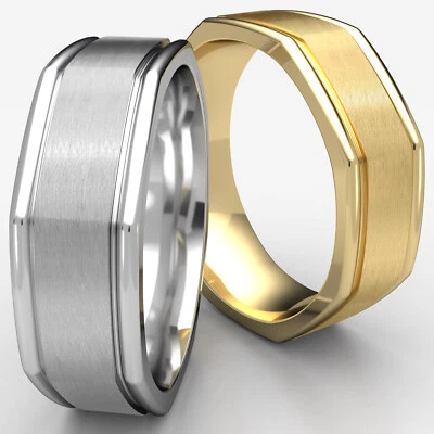 8mm Octagonal Man Men's Women's Ring 14k White-Yellow-Rose Gold Wedding Band - Image 1 of 4