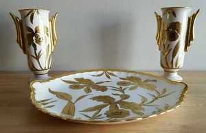 Stouffer Studio Vintage Künstler signiert "Orchidee" großer Teller & 2 Vasen - Bild 1 von 6