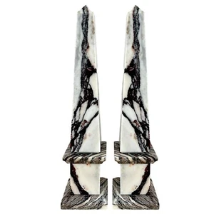 Coppia di Obelischi  Marmo Calacatta Viola Rosso Luana Scultura Tavolo H 30cm - Foto 1 di 3