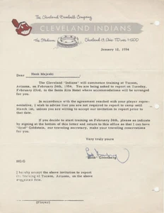 Hank Greenberg Signed AUTO 1954 letter contract Hank Majeski Indians HOF PSA/DNA - Picture 1 of 2