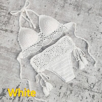 Sexy conjunto de bikini push up de ganchillo hecho a mano para mujer traje de baño de playa traje de baño Foto 1 de 4