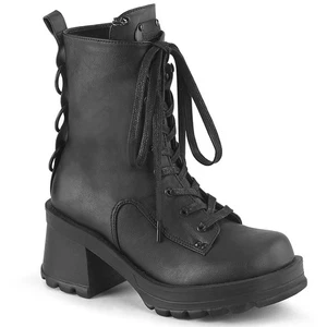 DEMONIA PLEASER VEGAN LEATHER BOOT- O-RINGS, ZIPS, CHUNKY 2.75" HEEL. SZ 6 & 7 - Picture 1 of 5