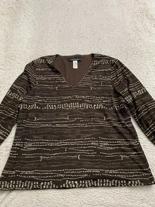 Blusa Jones New York Mujer Lentejuelas Geométricas Manga Larga Forrada Marrón Talla XL - Imagen 1 de 10
