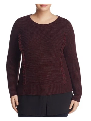 FOXCROFT Womens Burgundy Layered Shirttail Long Sleeve Crew Neck Sweater Plus 1X - Image 1 of 4