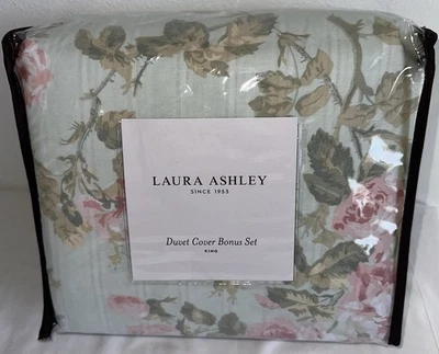 Laura Ashley Madelynn Duvet Flowers Blue Green Pink King 7 Piece Set - Image 1 of 3