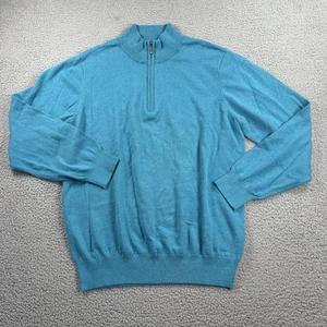 LL Bean Sweater Mens L Blue Wicked Soft Cotton Cashmere Quarter Zip Pullover - Picture 1 of 11