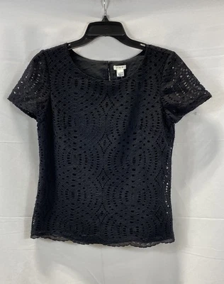 J.Crew Women's Black Lace Medallion Eyelet Top Blouse Size 0 NWT - Image 1 of 4