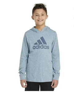 NWT Boys adidas 3 Stripe Legacy Blue Lightweight Hoodie Sz LARGE (14-16) - Picture 1 of 5