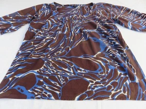M&S AUTOGRAPH WEEKEND CHOCOLATE BLUE PRINT SHORT SLEEVE LIGHT TUNIC TOP UK 18 20 - Picture 1 of 13
