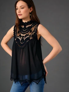 Schwarz durchsichtig Netz verziert Whimsigoth Witchy Damen Top Goth Vampir Twilight - Bild 1 von 18