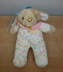 Vintage PJ Toy Plush Dog Pastel Heart Cloth Pajamas Blue Sleeping Cap 10" - Imagen 1 de 12