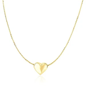 14k Yellow Gold Chain Necklace with Sliding Puffed Heart Charm - Picture 1 of 3