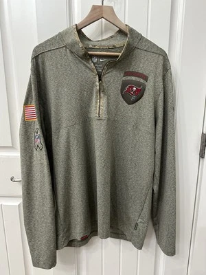 Nike Salute Troops NFL Quarter Zip Sz L Tampa Bay Buccaneers Army Green  - Image 1 of 4