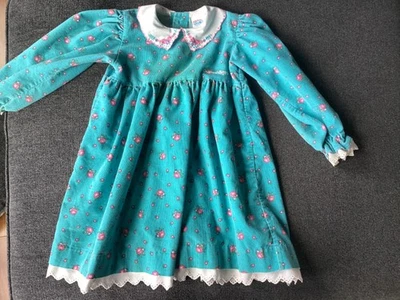 OshKosh B'Gosh 80’s Vintage Corduroy Turquoise Floral Dress Size 5 - Image 1 of 4