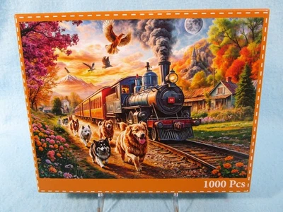 HUADADA PUZZLE 1000 pc HAPPY TRAIN (Dogs) ~ Complete w Poster - Image 1 of 4